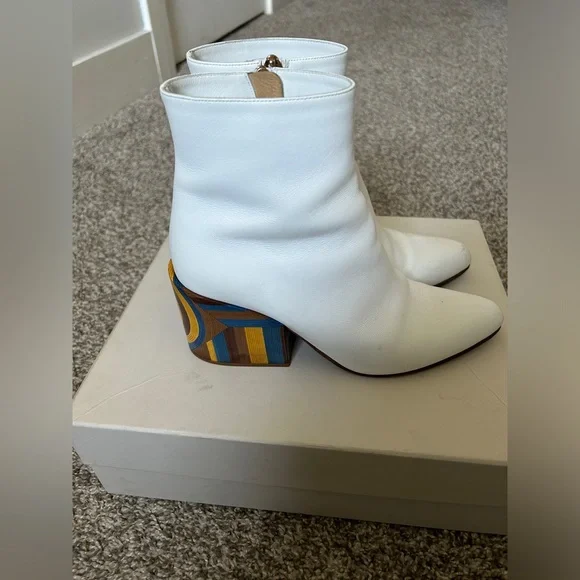 Gabriela Hearst white Tito boot with rainbow block heel